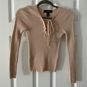 Peach Criss Cross Long Sleeve V-Neck Sweater
